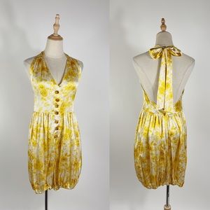 BETSEY JOHNSON Silk Yellow Floral Halter Tie Bloomer Romper Playsuit Womens 4